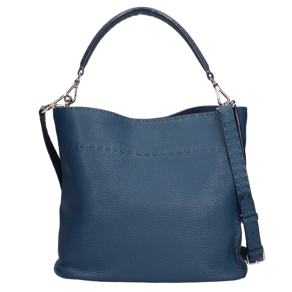 【美品】フェンディ ハンドバッグ 2way ショルダー レザー 紺 セレリアレイ フェンディ セレリア マンマバケット レザー 2WAYショルダーバッグ