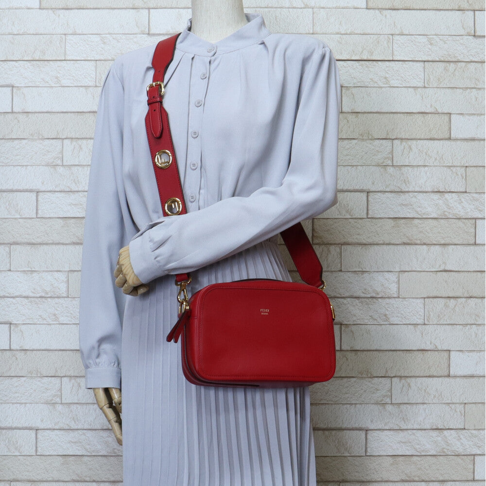 FENDI Shoulder Bag Leather Red Women s Used 36 Months Interest Free Shopping Loan Available