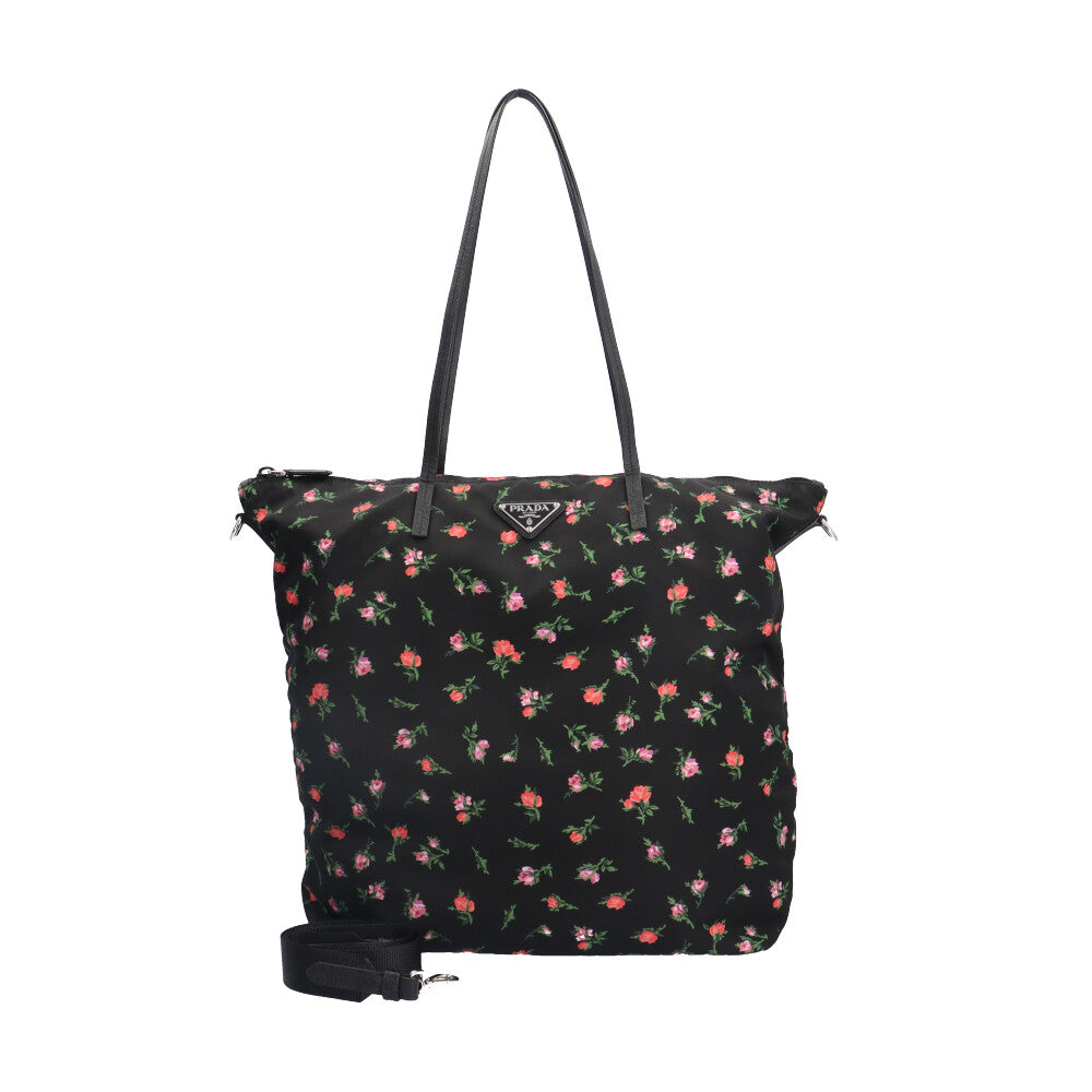 PRADA プラダ 花柄 ショルダーバッグ ナイロン ブラック レディース