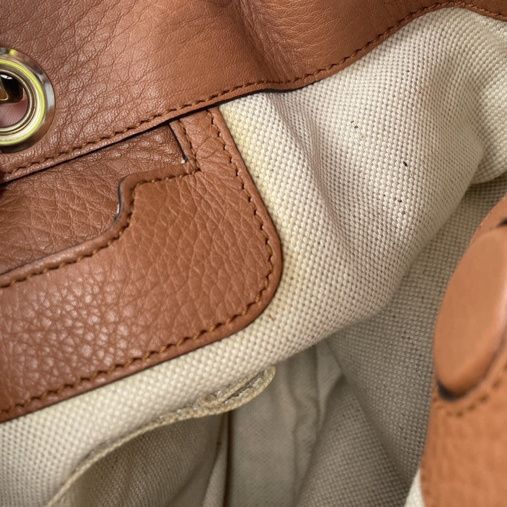 GUCCI グッチ バンブー ショルダーバッグ レザー ブラウン レディース