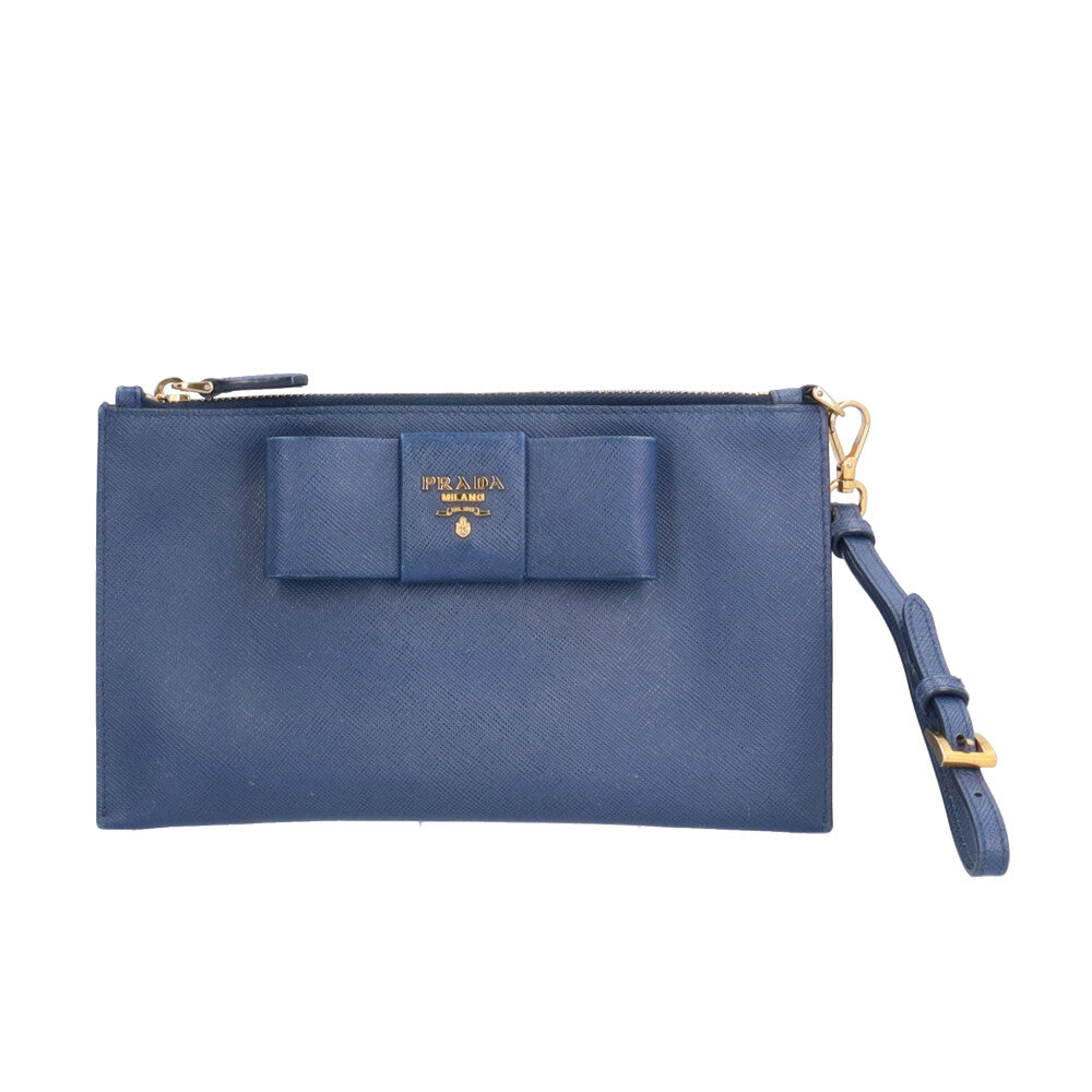 PRADA プラダ リボン サフィアーノ ポーチ レザー レディース 中古