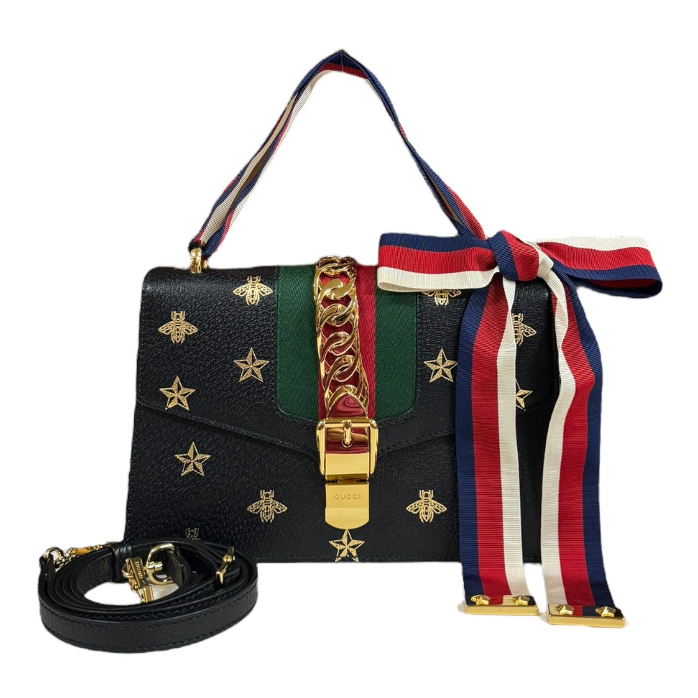 GUCCI グッチ ビー＆スタースモールショルダーバッグ シルヴィ ショルダーバッグ レザー ブラック レディース 中古 – 【公式】リサイクルキング  オンラインショップ