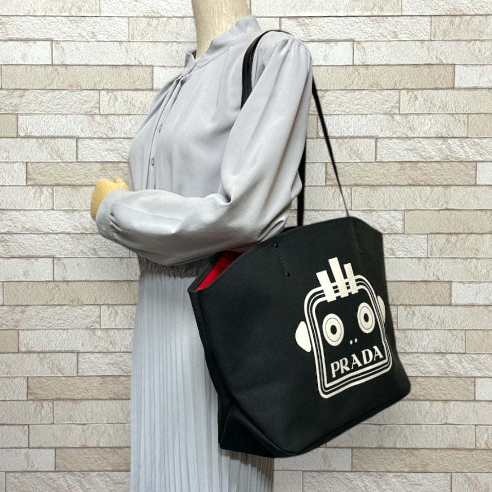 PRADA プラダ ロボット トートバッグ キャンバス ブラック ユニ