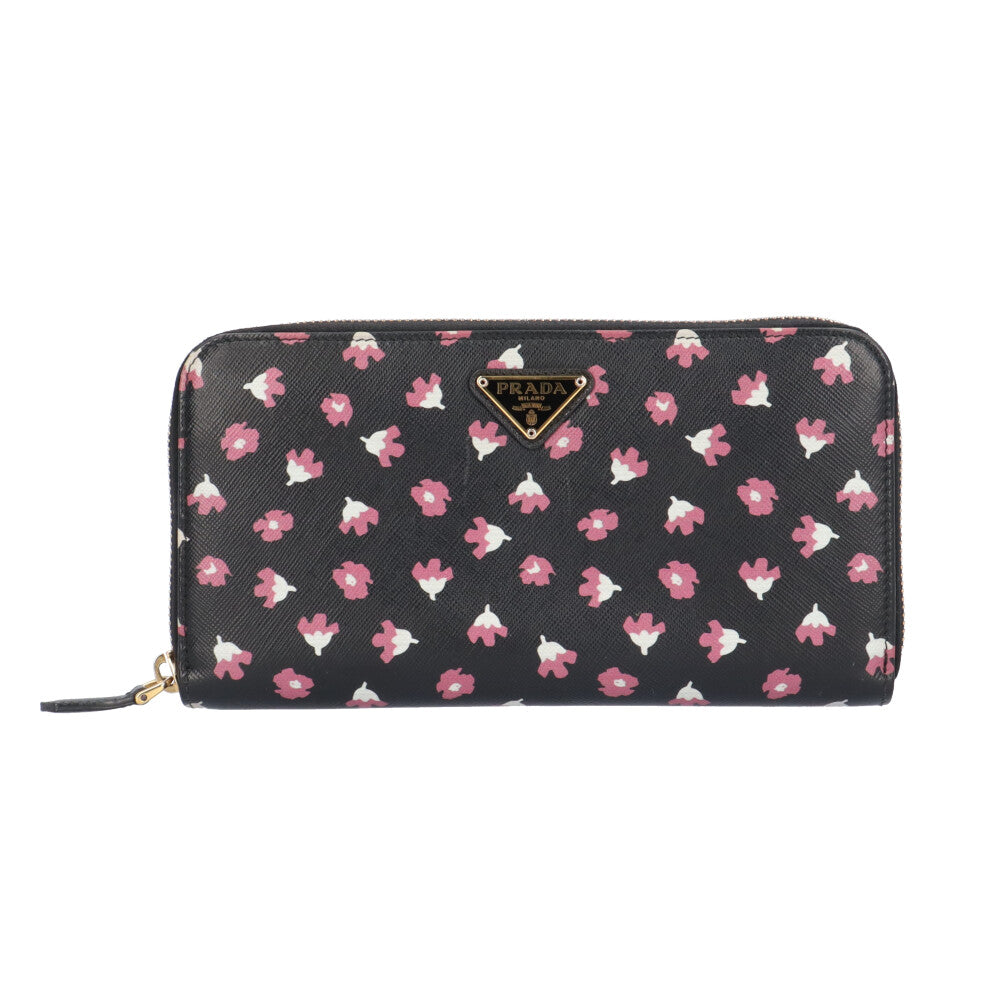 PRADA プラダ 花柄 サフィアーノ 長財布 レザー レディース 中古 