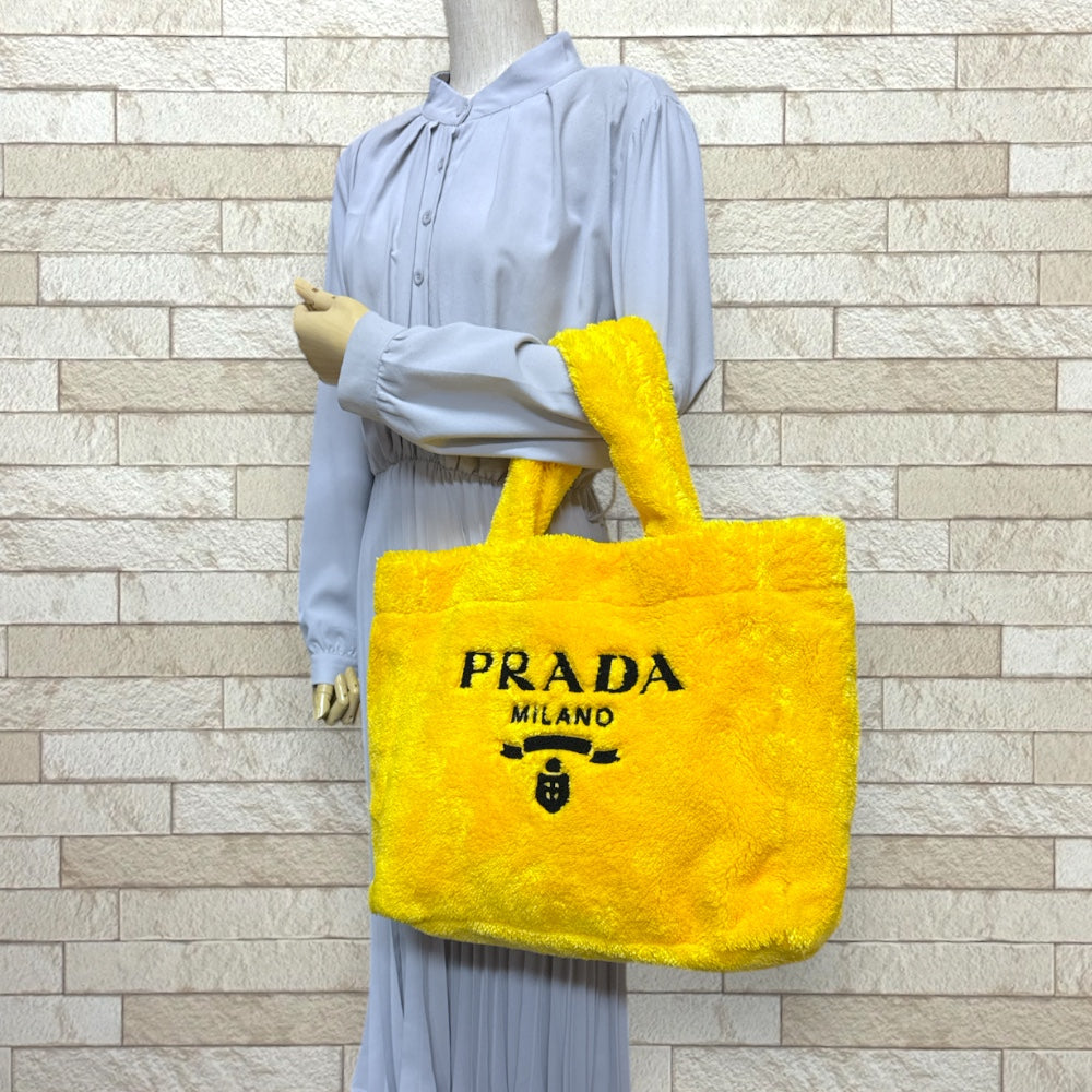 PRADA プラダ テリー トートバッグ パイル イエロー レディース 中古