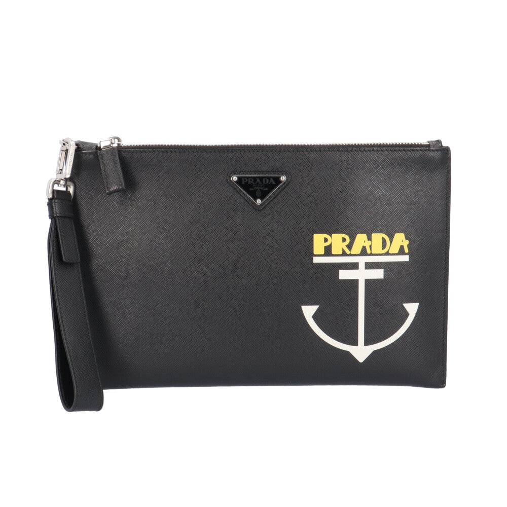 PRADA リボンサフィアーノブラック 長財布クラッチバッグ PRADA プラダ サフィアーノ クラッチバッグ レザー ブラック メンズ