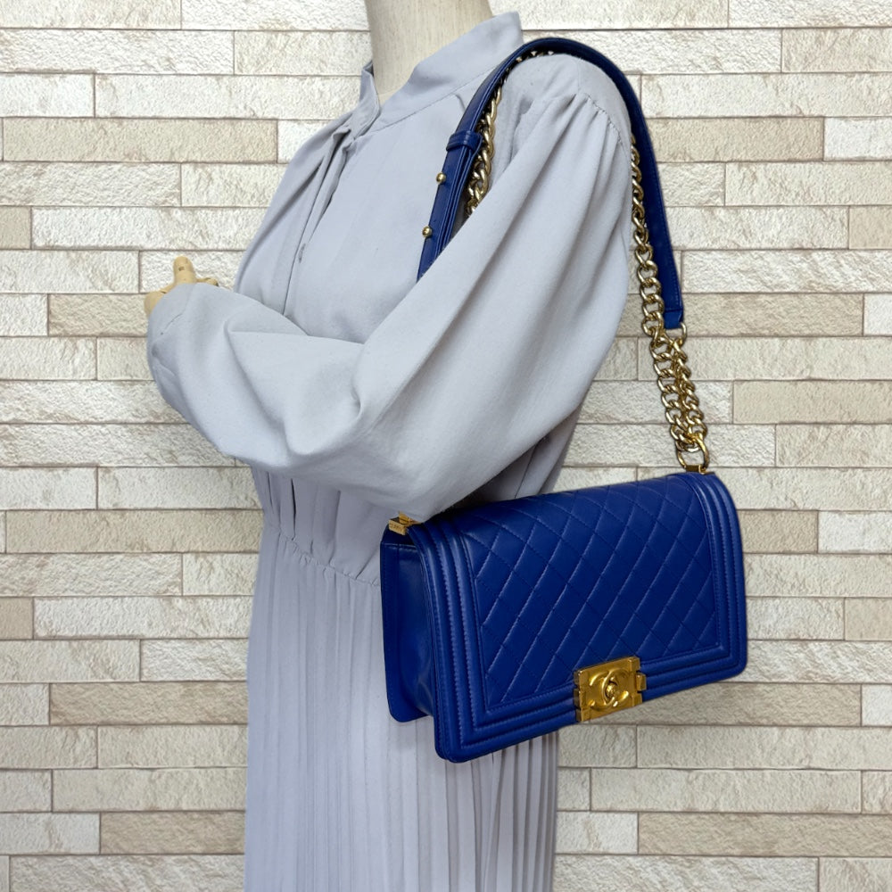 CHANEL シャネル ボーイシャネル ショルダーバッグ レザー ブルー 