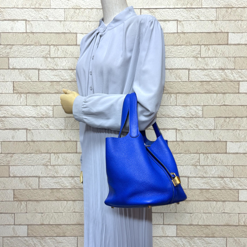 HERMES Hermes Picotin Lock MM Handbag Torillon Clemence Blue