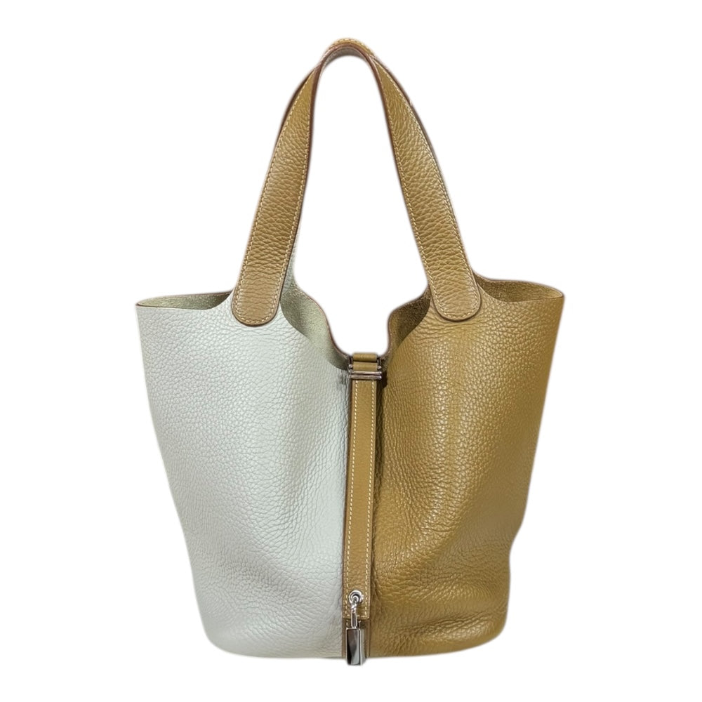 HERMES Hermes Picotin Lock MM Handbag Torillon Clemence Gray