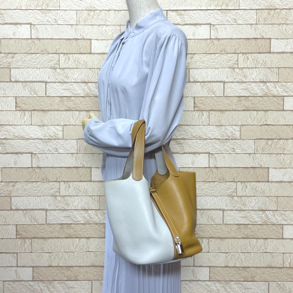 HERMES Hermes Picotin Lock MM Handbag Torillon Clemence Gray