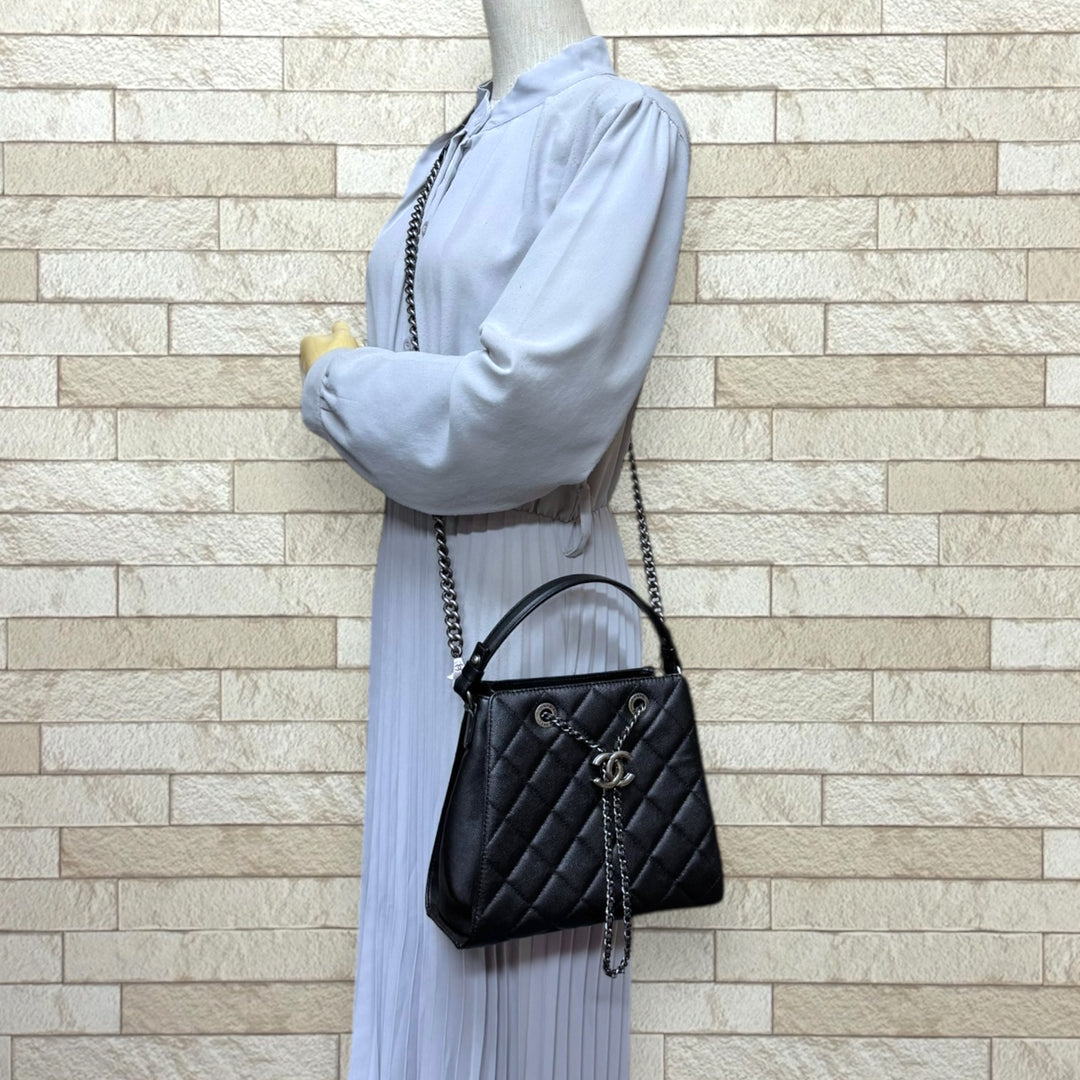 CHANEL シャネル CCバケット ショルダーバッグ レザー ブラック