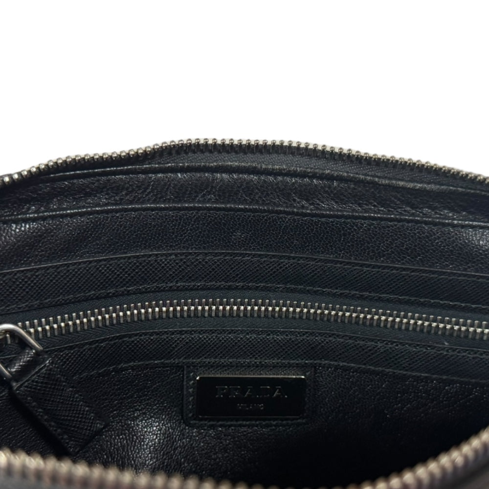 PRADA プラダ サフィアーノ セカンドバッグ レザー グレー メンズ 中古