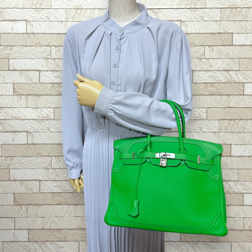 HERMES エルメス バーキン35 ギリーズ ハンドバッグ トゴ グリーン