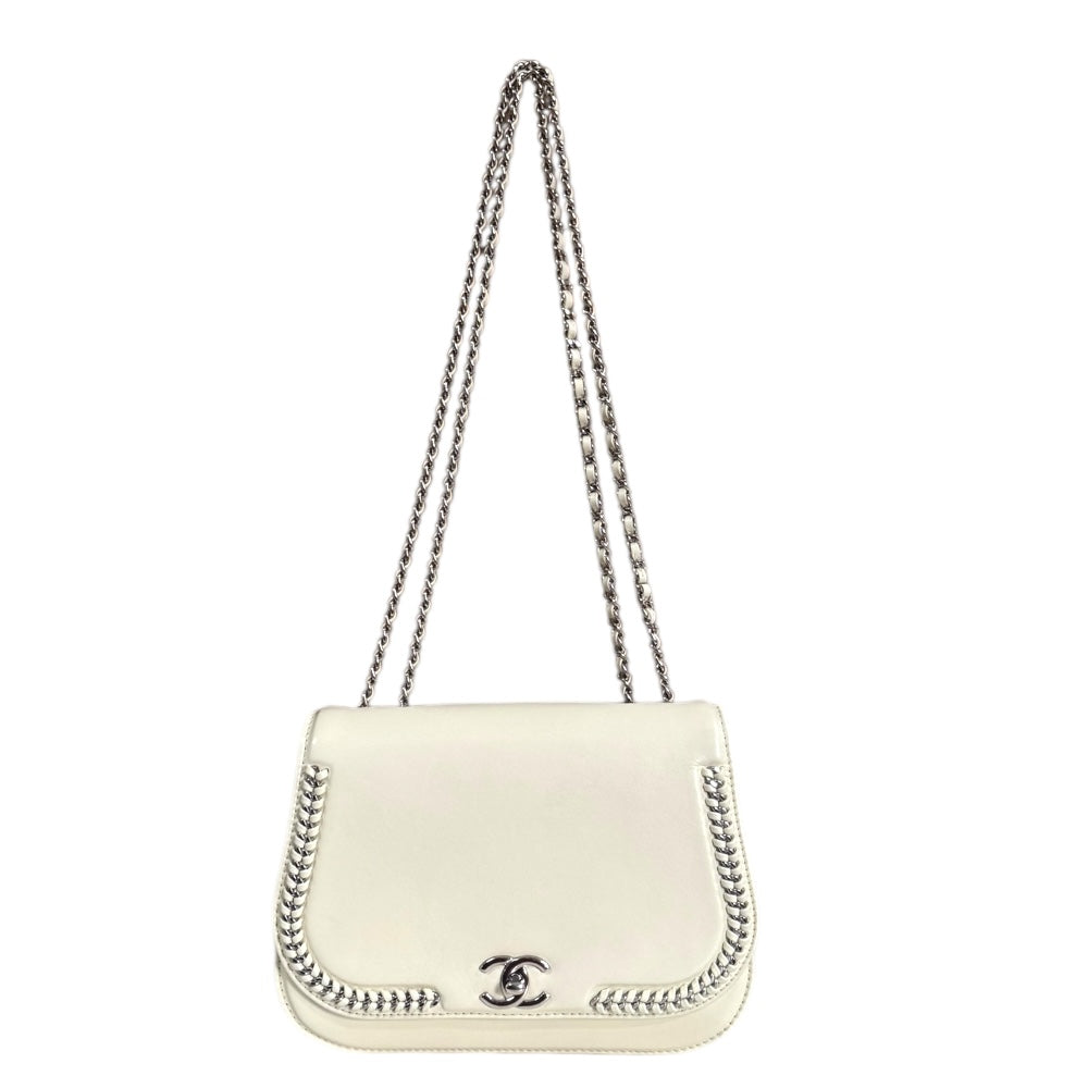 CHANEL シャネル ショルダーバッグ レザー ホワイト レディース 中古