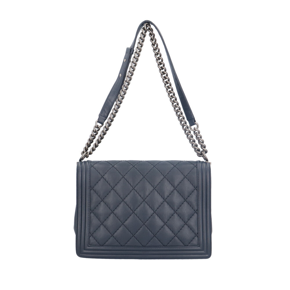 CHANEL シャネル ボーイシャネル ショルダーバッグ レザー ネイビー