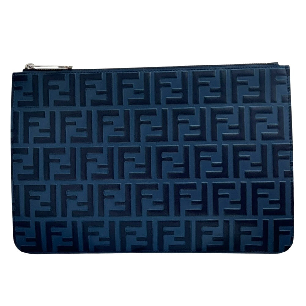 FENDI フェンディ ズッカ クラッチバッグ レザー ブルー メンズ 中古