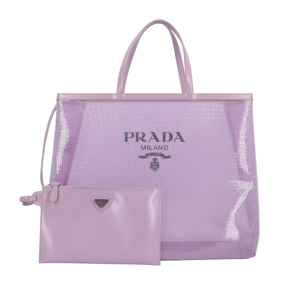 PRADA プラダ メッシュ トートバッグ スパンコール パープル