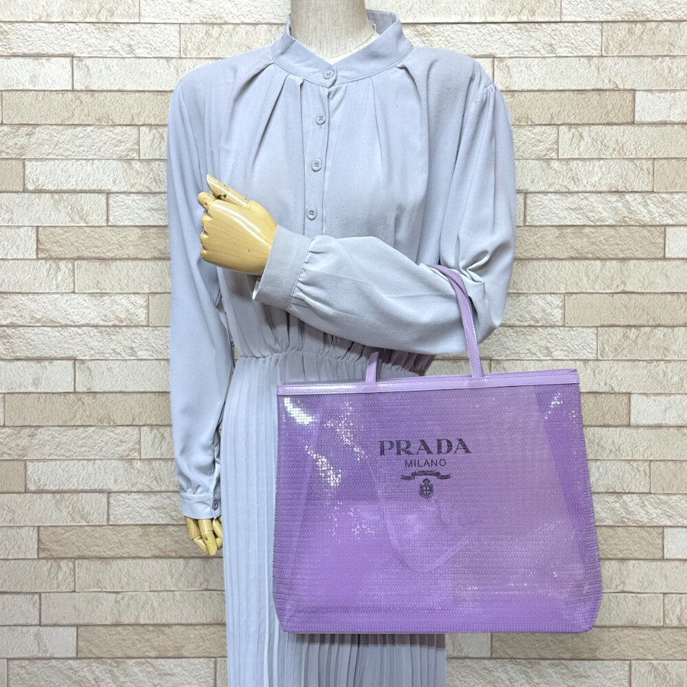 PRADA プラダ メッシュ トートバッグ スパンコール パープル