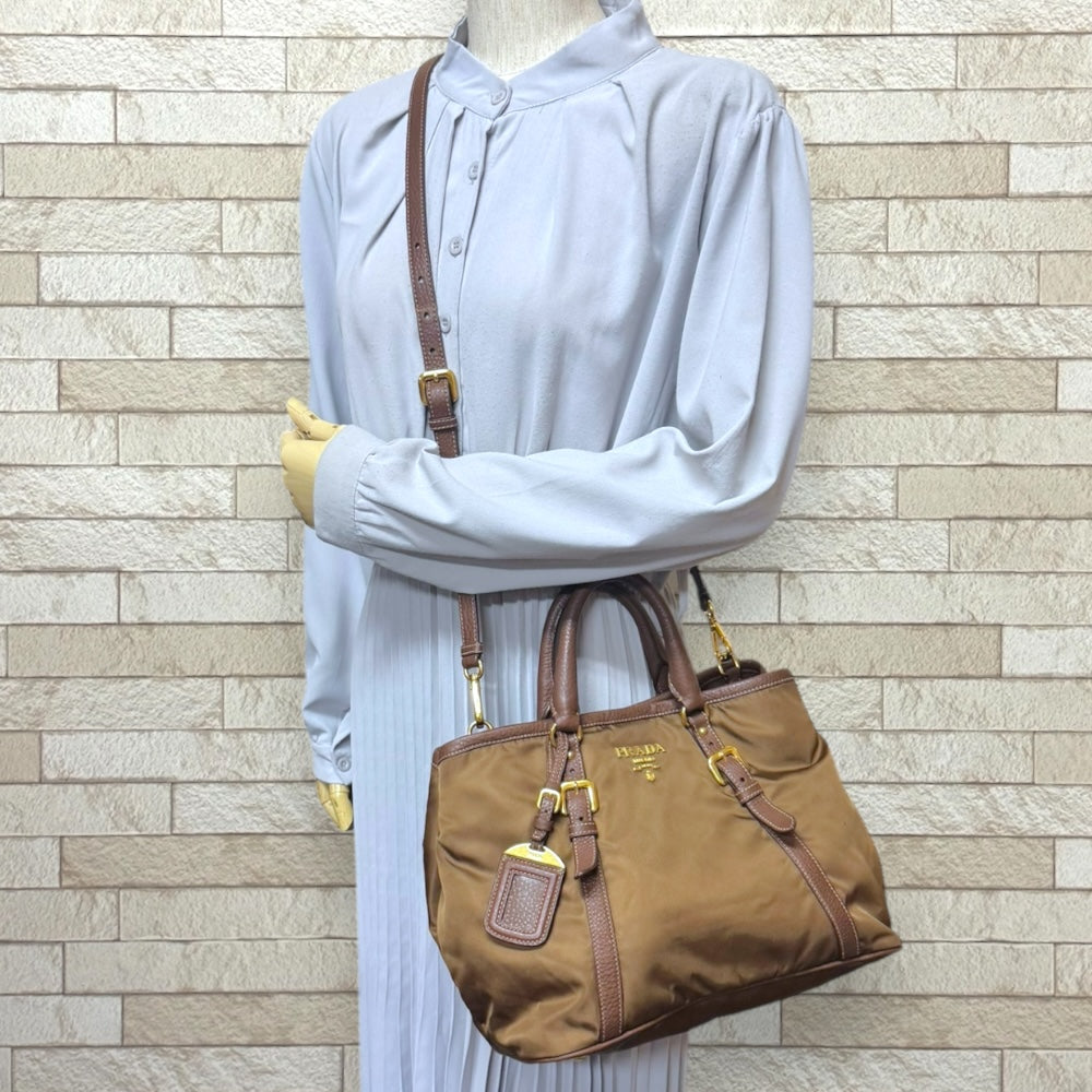 PRADA プラダ ショルダーバッグ ナイロン ブラウン レディース 中古