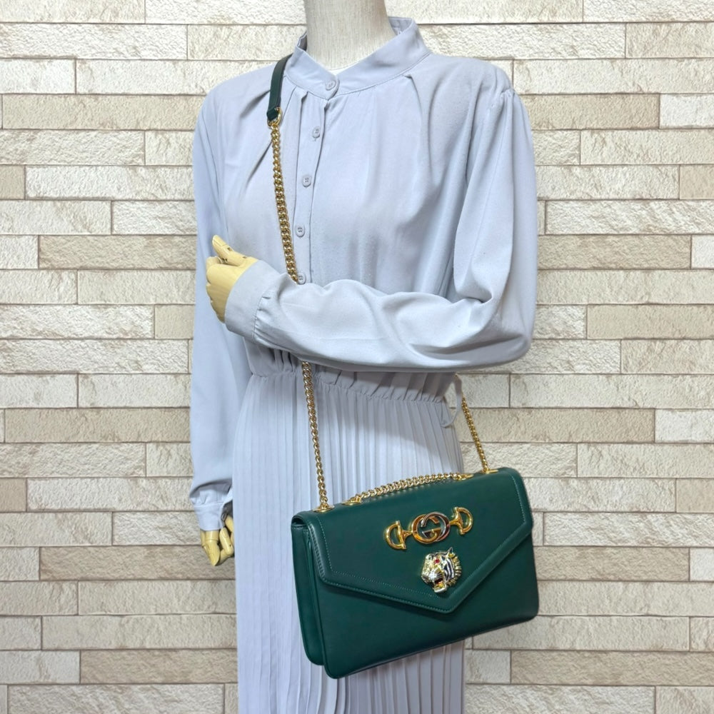 GUCCI グッチ ラジャ ショルダーバッグ レザー グリーン レディース