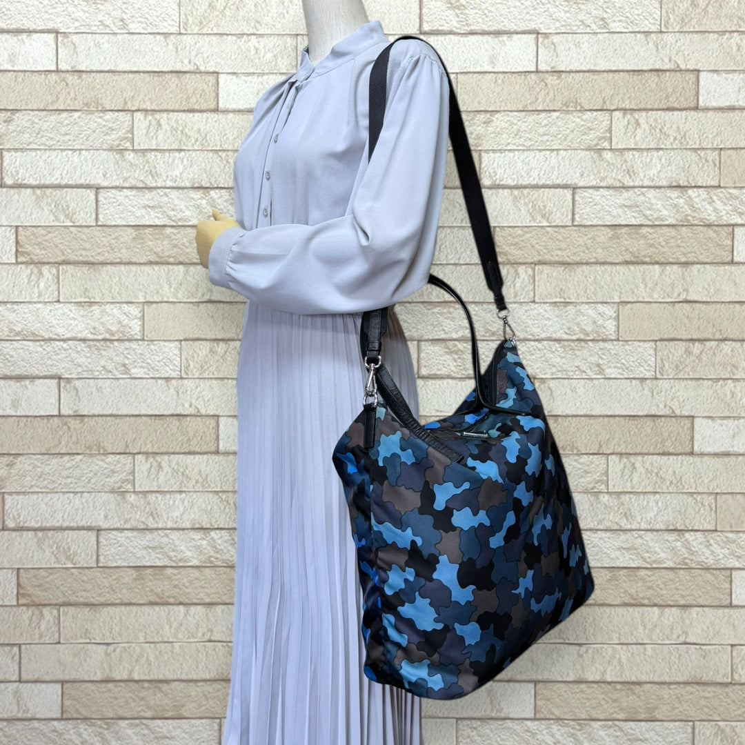PRADA プラダ カモフラ ショルダーバッグ ナイロン ブルー メンズ 中古