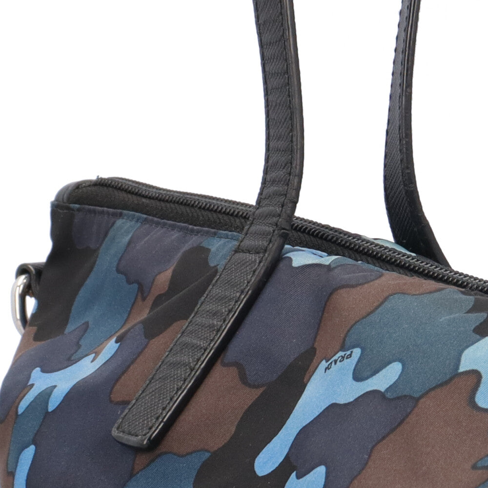 PRADA プラダ カモフラ ショルダーバッグ ナイロン ブルー メンズ 中古
