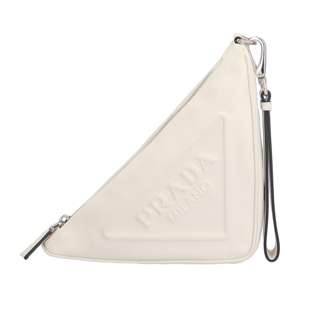 PRADA プラダ トライアングル クラッチバッグ レザー ホワイト ユニ