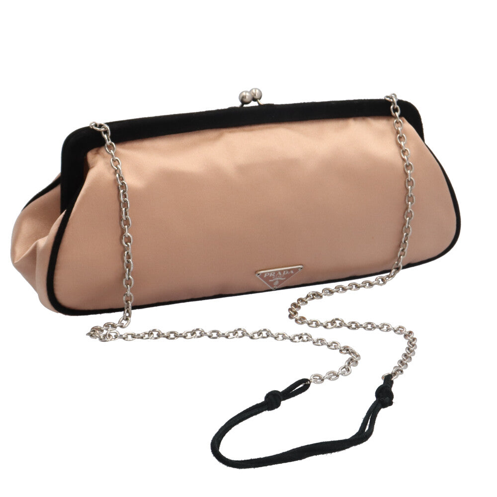 PRADA プラダ がま口 フラワー ショルダーバッグ ファブリック ピンク