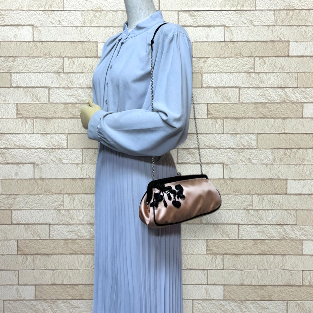PRADA プラダ がま口 フラワー ショルダーバッグ ファブリック ピンク