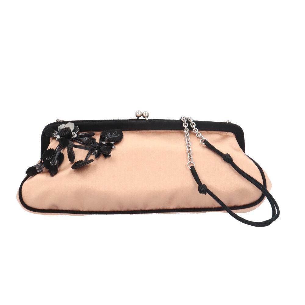 PRADA プラダ がま口 フラワー ショルダーバッグ ファブリック ピンク