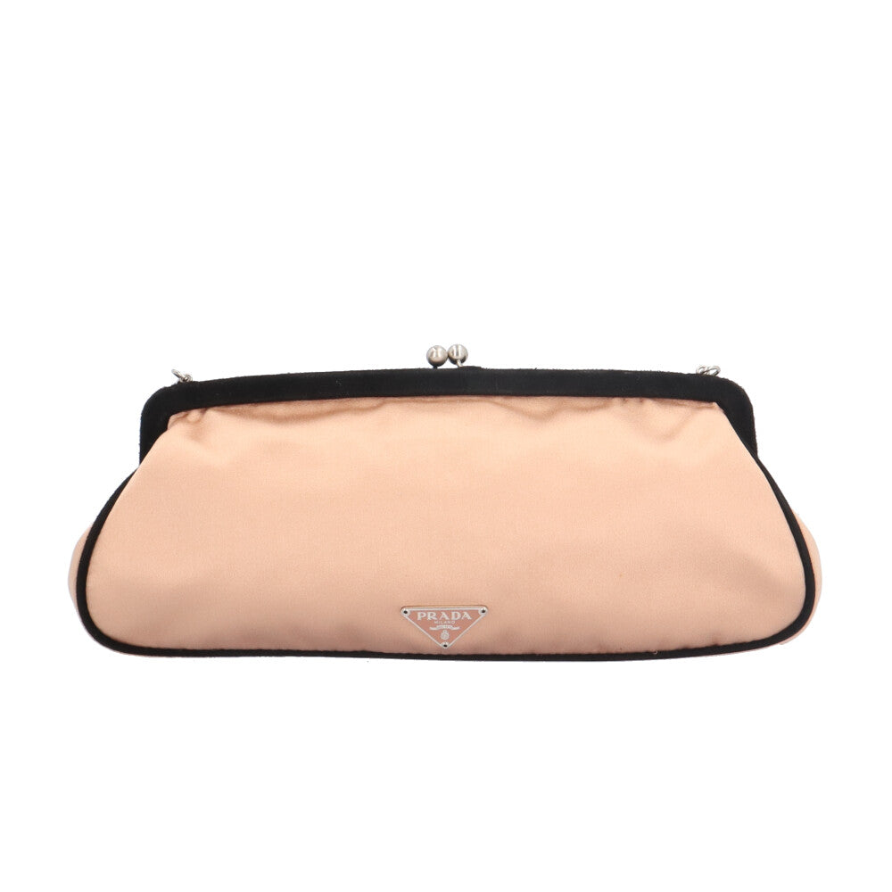 PRADA プラダ がま口 フラワー ショルダーバッグ ファブリック ピンク