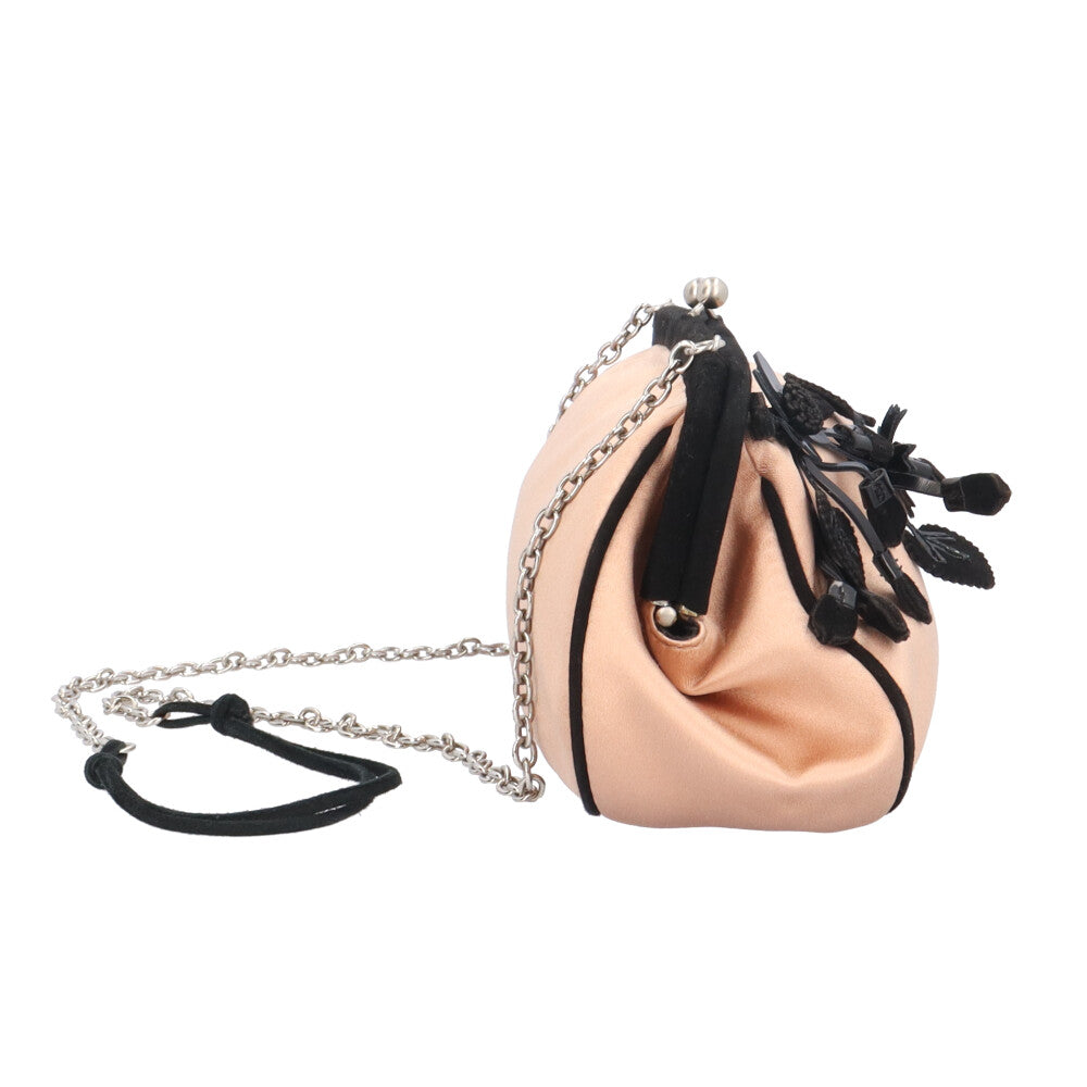 PRADA プラダ がま口 フラワー ショルダーバッグ ファブリック ピンク
