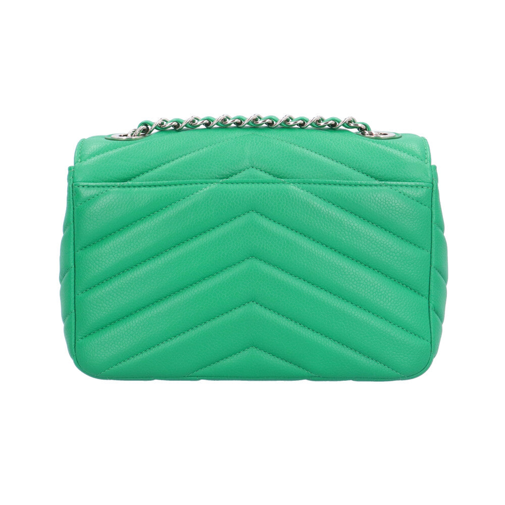 CHANEL シャネル Vステッチ ショルダーバッグ レザー グリーン