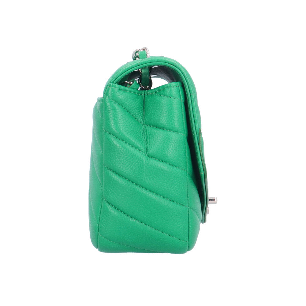 CHANEL シャネル Vステッチ ショルダーバッグ レザー グリーン