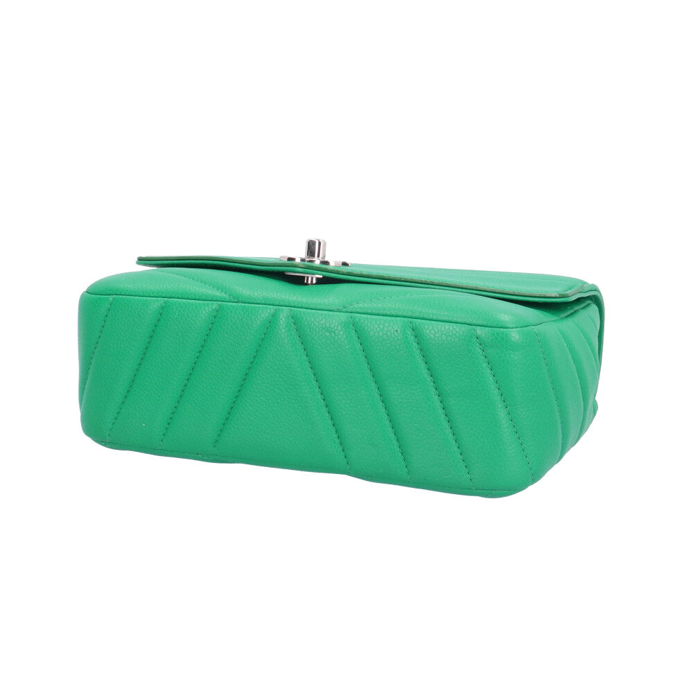 CHANEL シャネル Vステッチ ショルダーバッグ レザー グリーン