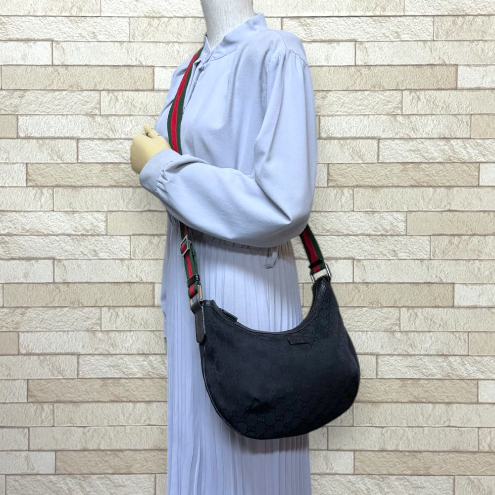 GUCCI グッチ シェリーライン ショルダーバッグ GGキャンバス ブラック 