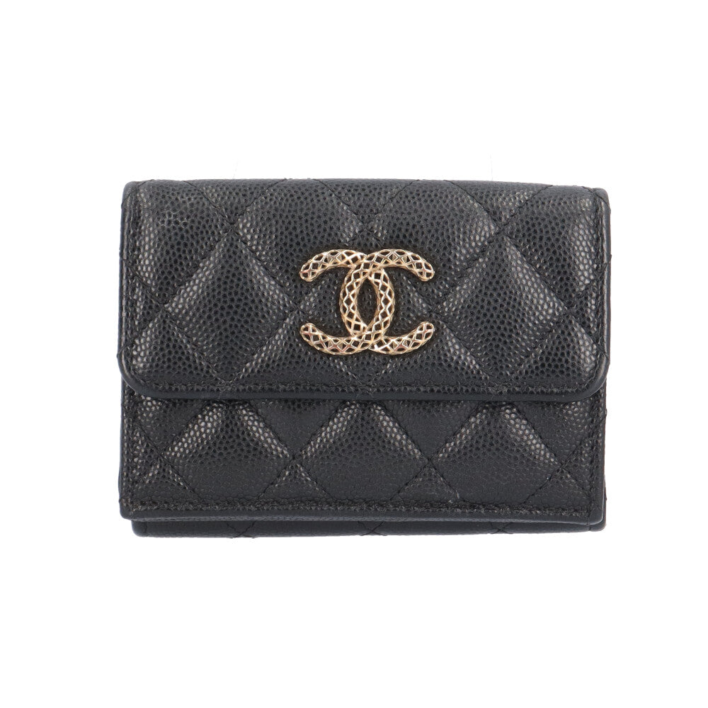 CHANEL シャネル メッシュココマーク 三つ折り財布 キャビアスキン 
