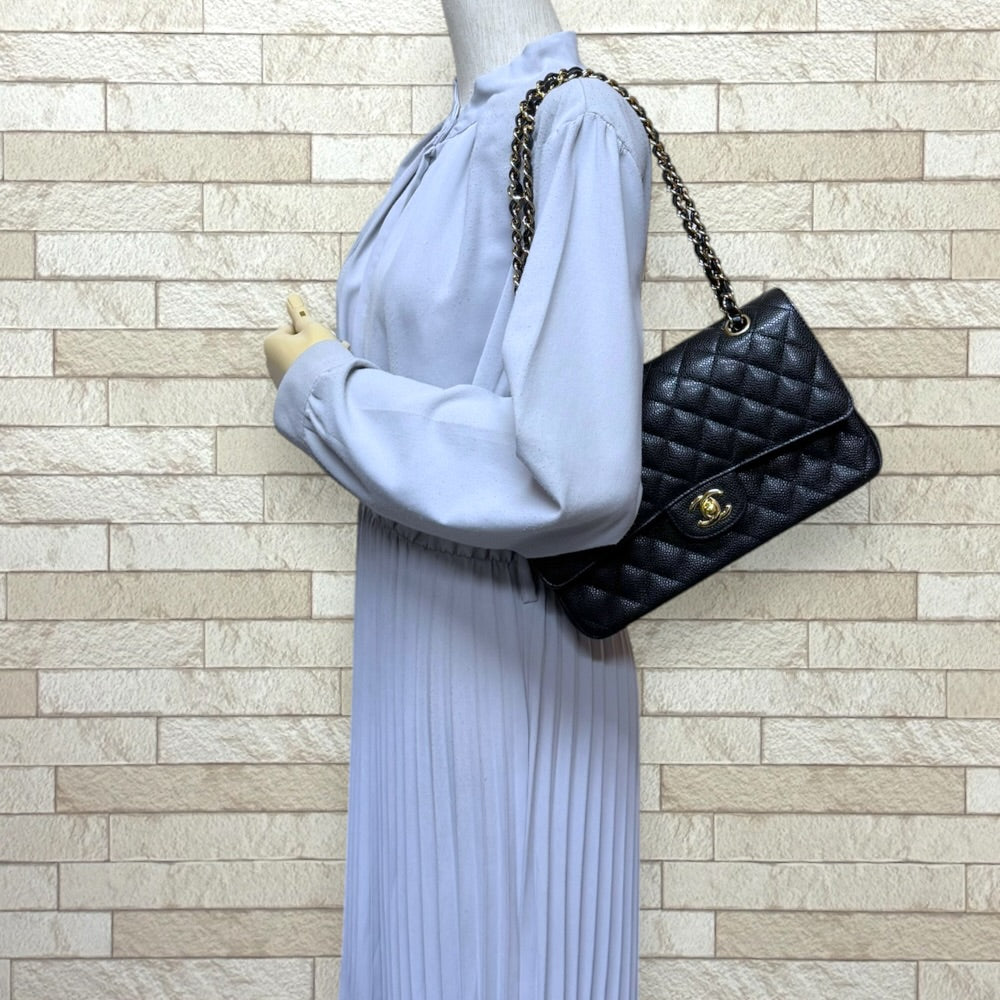 CHANEL シャネル Wフラップ25 マトラッセ ショルダーバッグ キャビア
