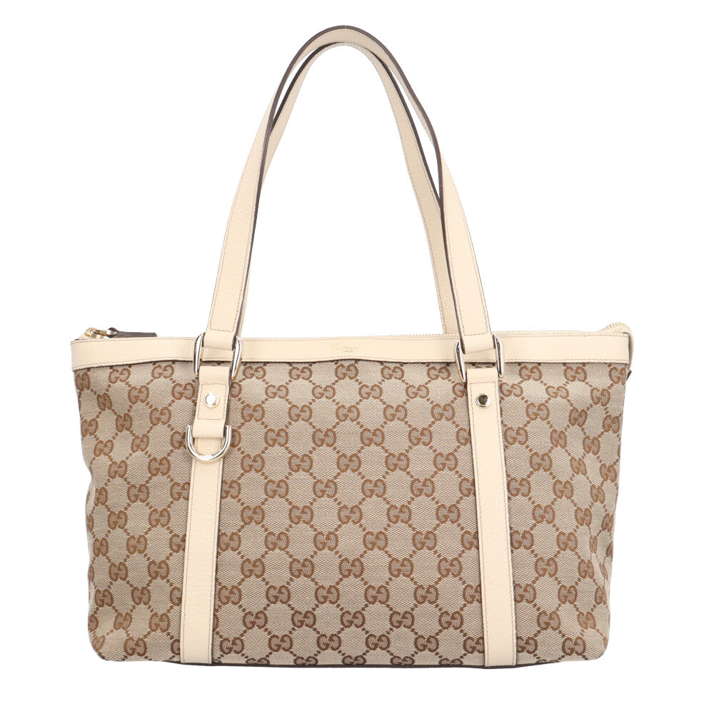 GUCCI アビー トートバッグ GGキャンバス レザー ベージュ ホワイト GUCCI グッチ アビー トートバッグ GGキャンバス ベージュ レディース