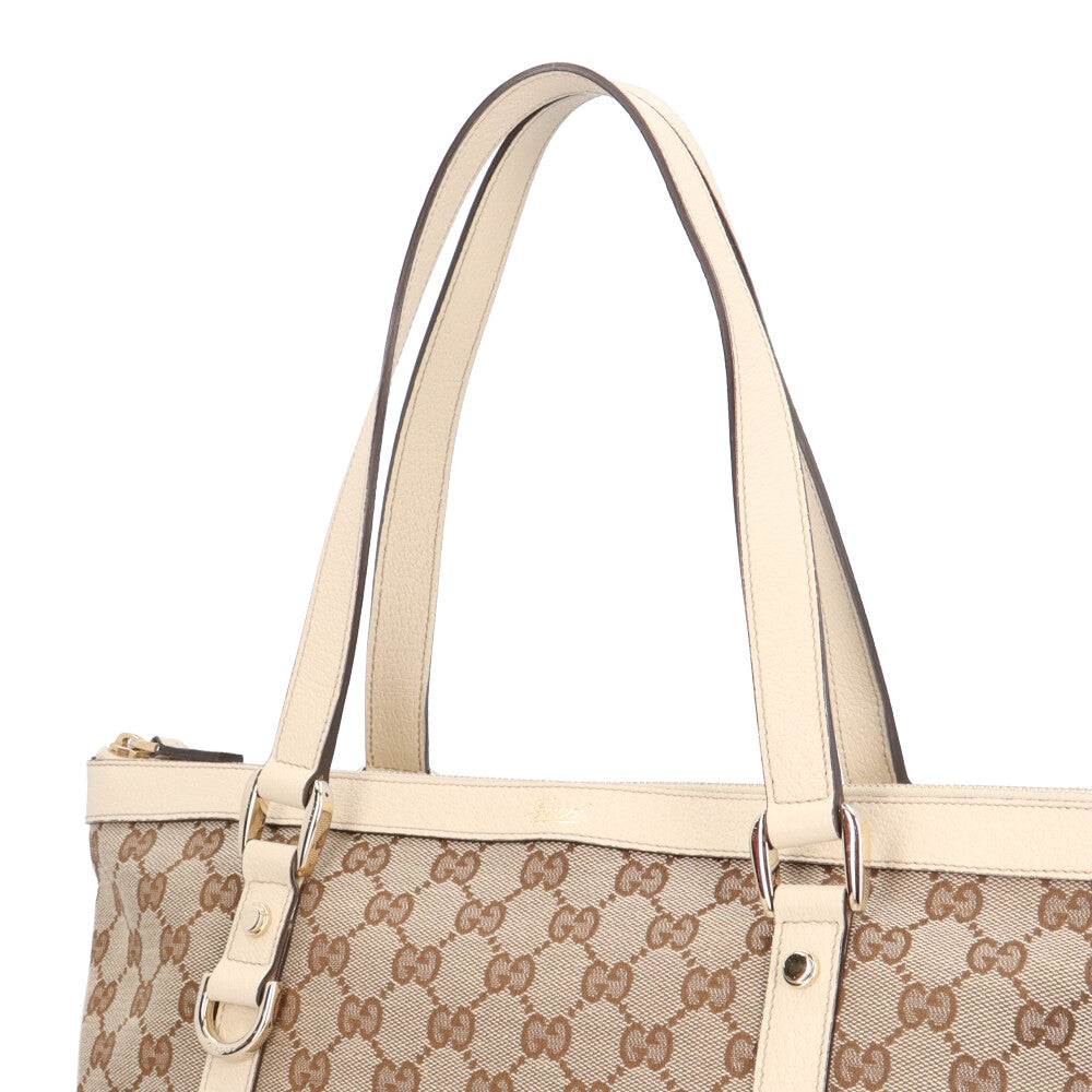 GUCCI トートバッグ 肩掛け GGキャンバス ゴールド金具 アビー ホワイト GUCCI グッチ アビー トートバッグ GGキャンバス ベージュ レディース