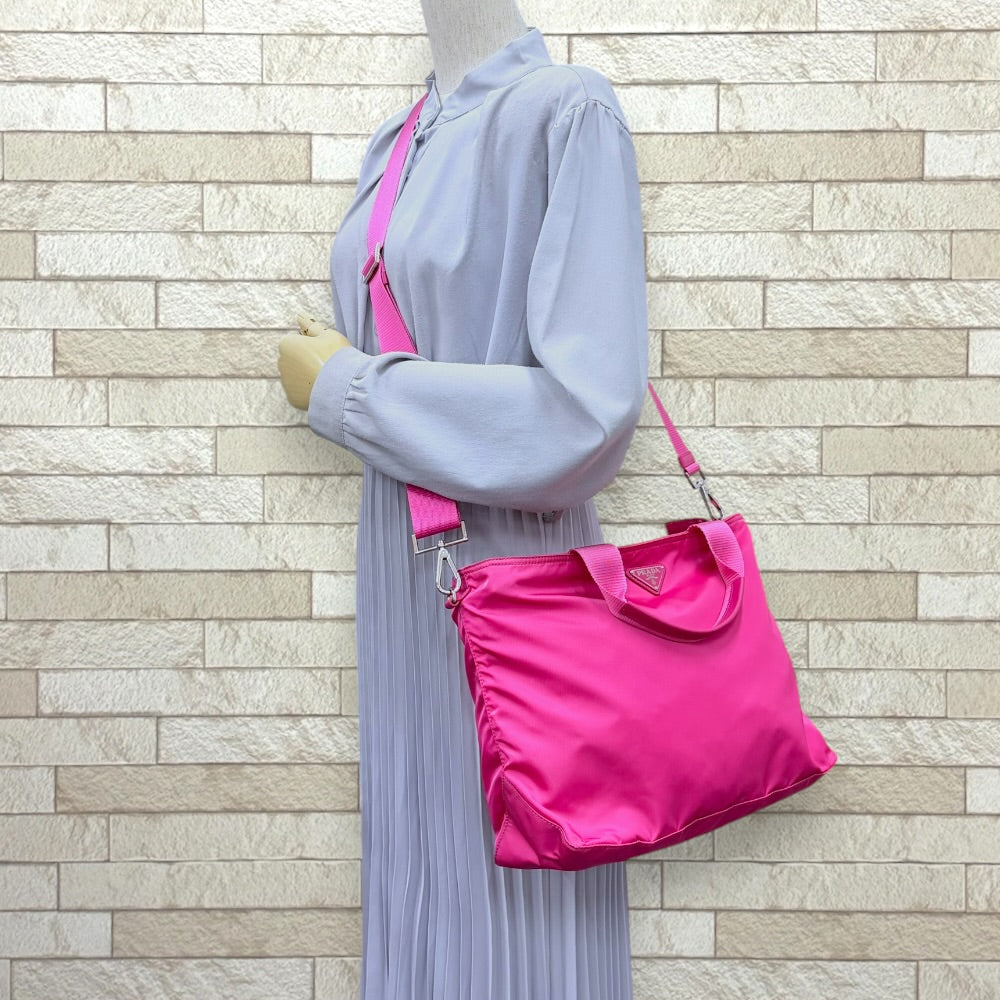 PRADA プラダ ショルダーバッグ ナイロン ピンク レディース 中古