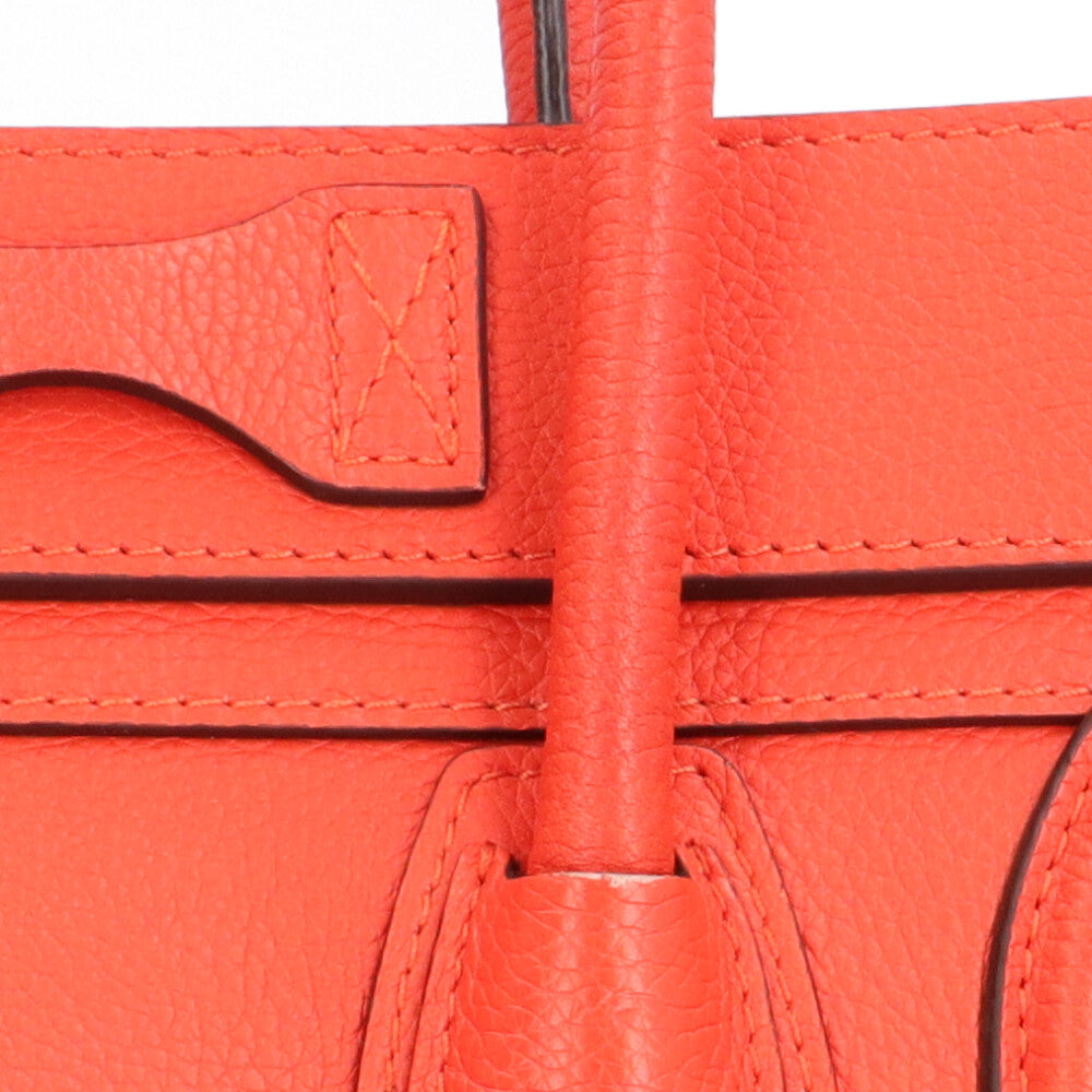 CELINE Luggage Micro Shopper Handbag Leather Orange Women's Used