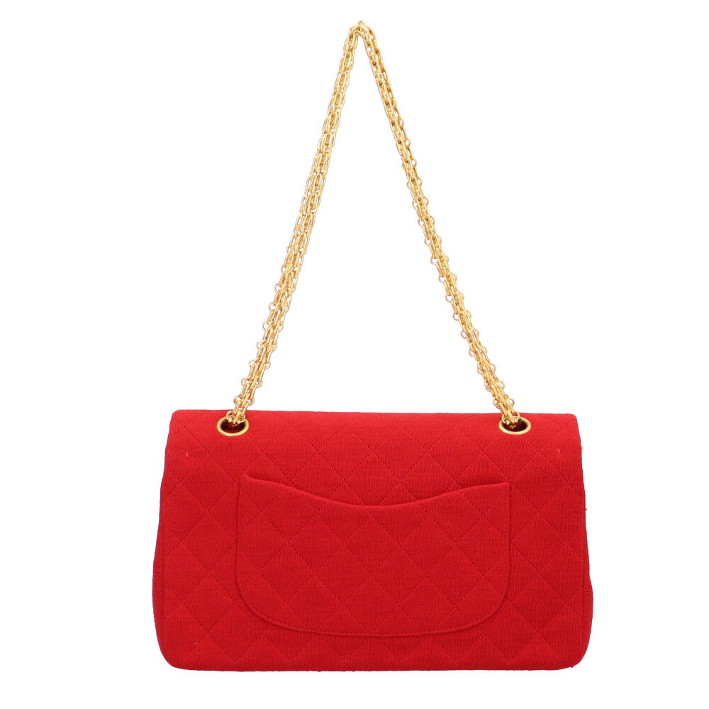 Chanel W-flap Matelasse Shoulder Bag Cotton Red Women's CHANEL