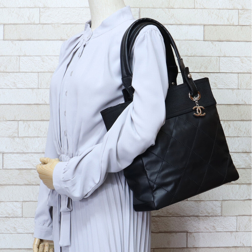 CHANEL Paris Biarritz PM Coco Mark Tote Bag PVC Black Women's Used