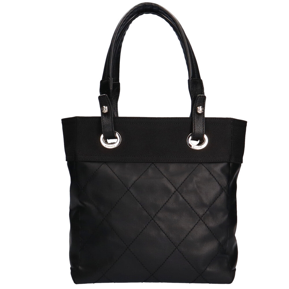 CHANEL Paris Biarritz PM Coco Mark Tote Bag PVC Black Women's Used