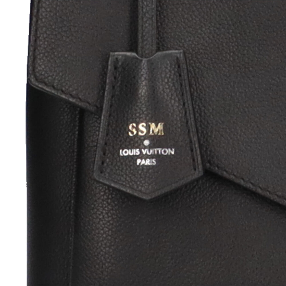 Louis Vuitton My Lock Me Satchel Handbag Grained Calf Leather Noir