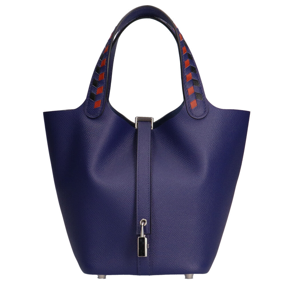 エルメス ピコタンロックPM トレサージュ ドゥ キュイール ハンドバッグ ルージュクー ブルーノール ヴォーエプソン HERMES 【中古】 エルメス HERMES トレサージュ・ドゥ・キュイール ピコタンロックPM