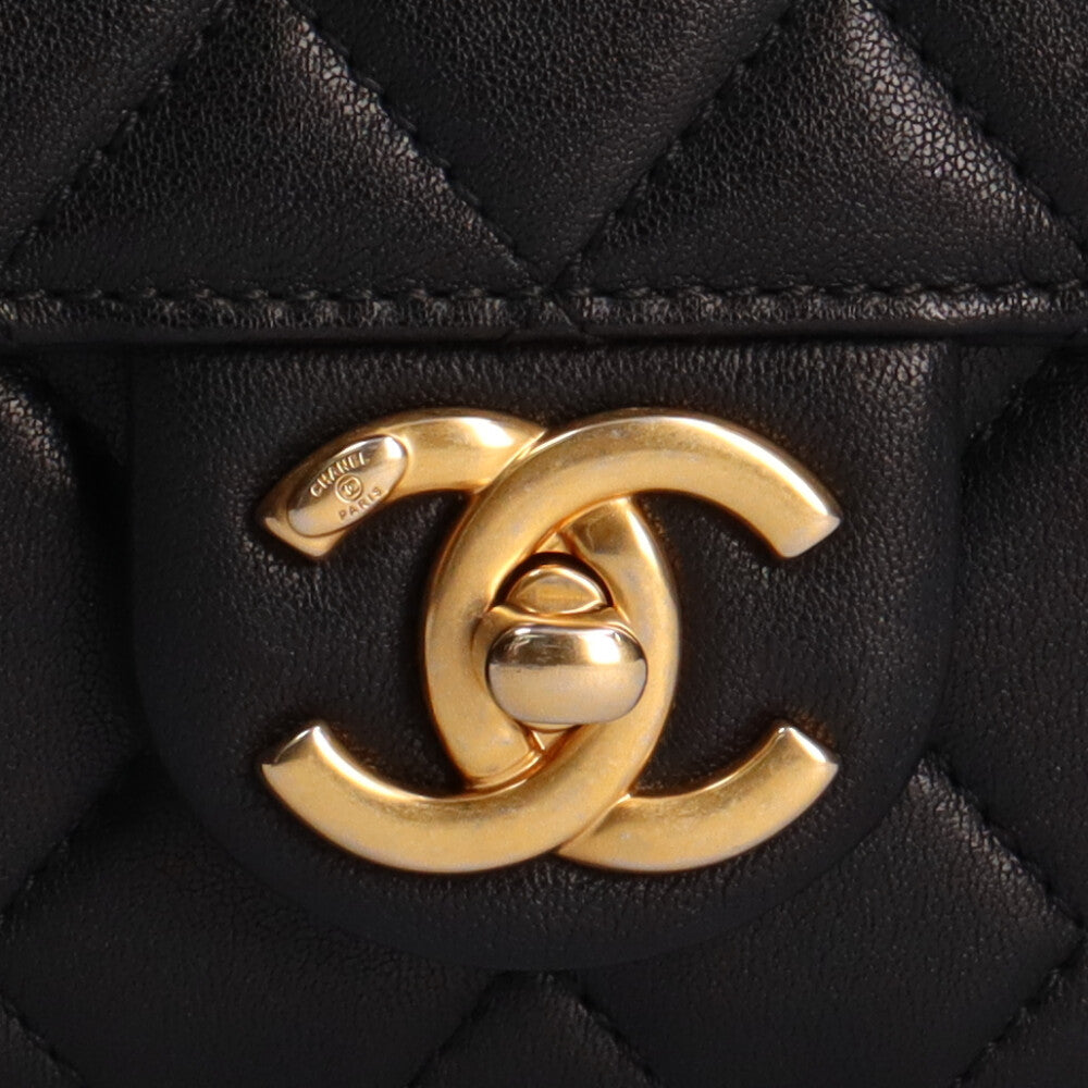 CHANEL Pearl Chain Shoulder Matelasse Shoulder Bag Lambskin Black