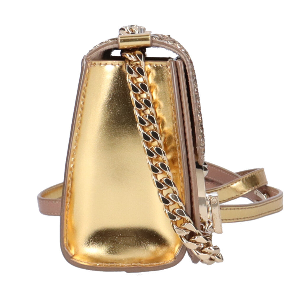 JIMMY CHOO Soft Mini Level Shoulder Bag Leather Gold Women's Used