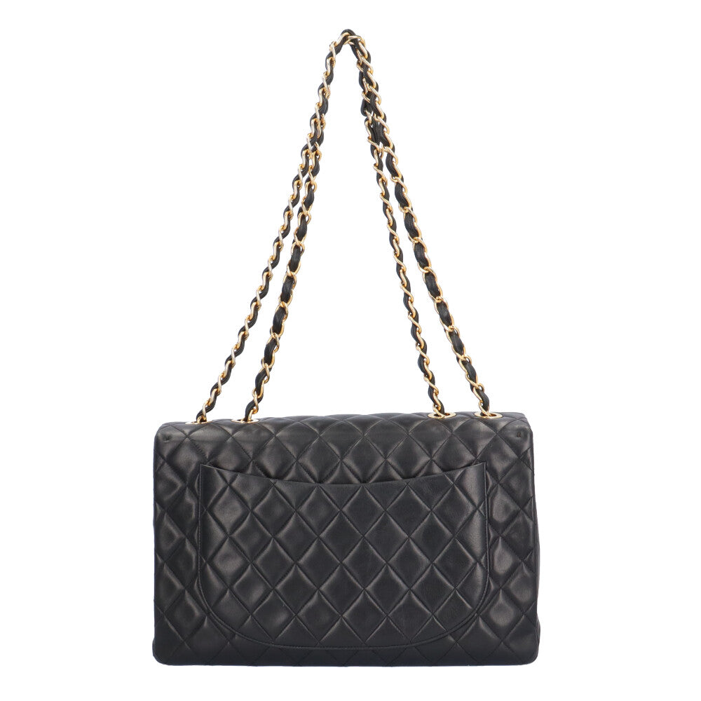 CHANEL Deca Matelasse Shoulder Bag Lambskin Black Women's [Used